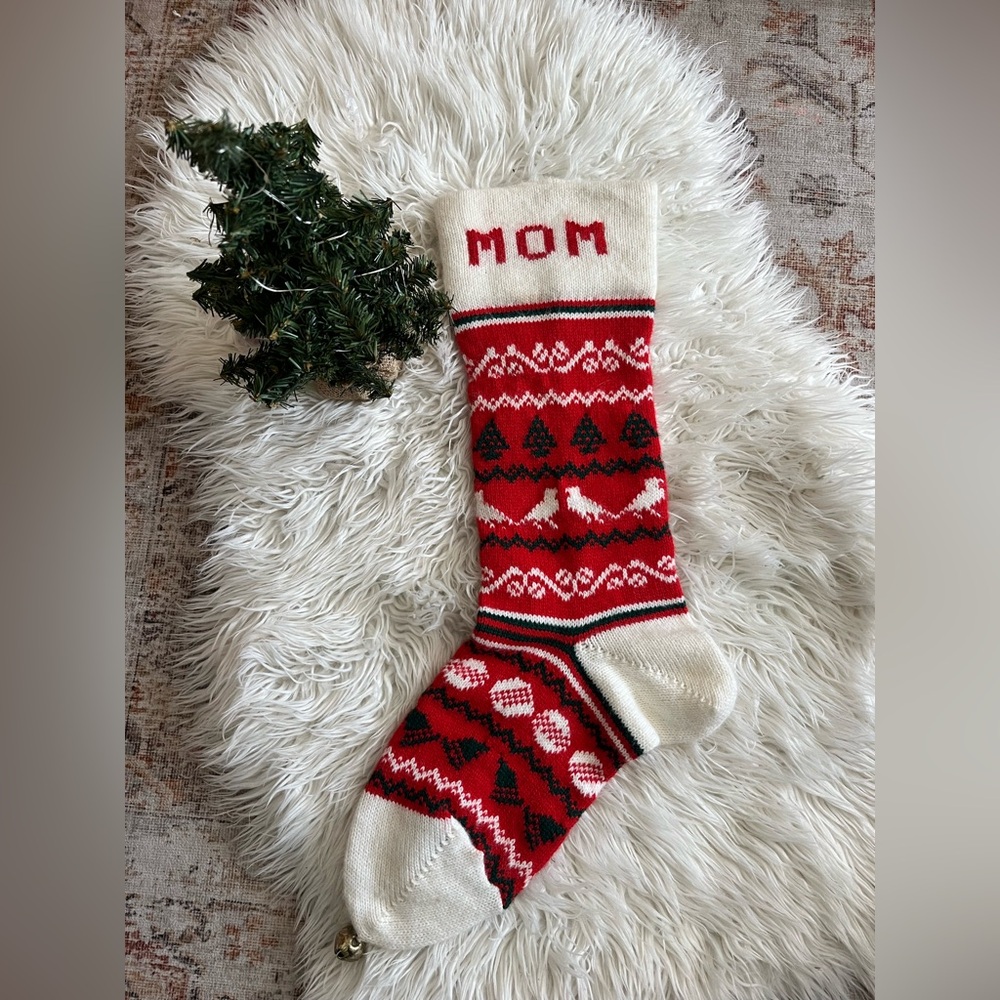Hand made MOM Red and White Knit Holiday Stocking